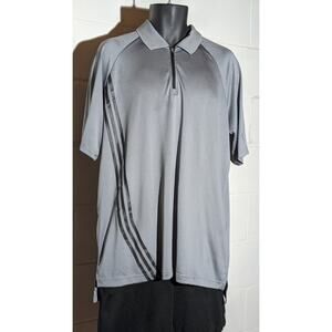 Adidas Golf Polo Shirt Mens Gray 3 Stripes Short Sleeve Zip Athletic Top Large